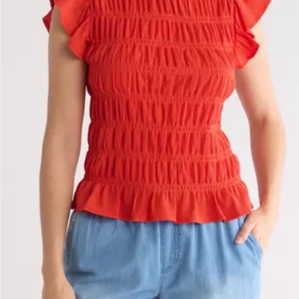 New Sanctuary Women's Red Ruffle Sleeve Blouse